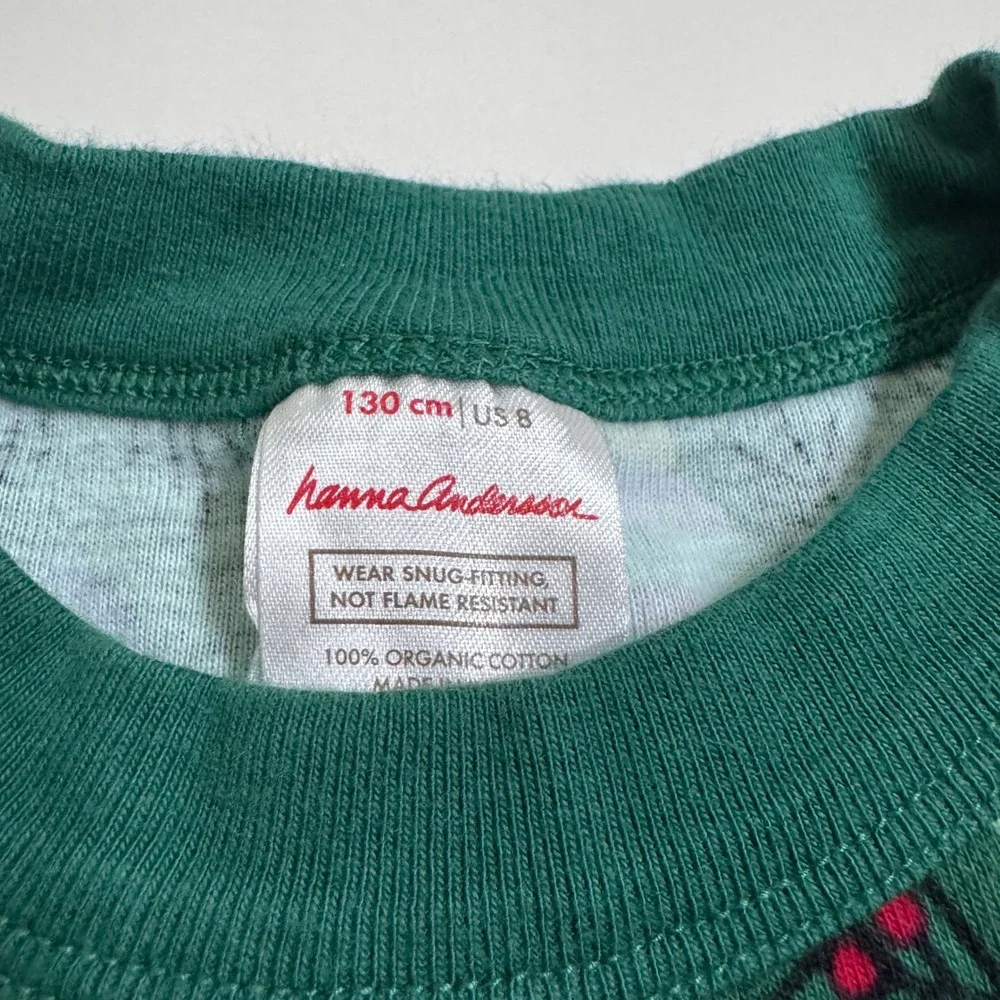 Hanna Andersson Pajama Set Size 8 Green Christmas Ornament Organic Cotton PJ Set